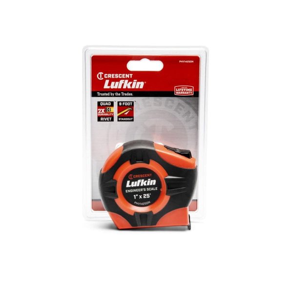 Crescent Lufkin 1" x 25' P1000 Series Engineer's Yellow Clad A4 Blade Power Return Tape Measure| PHV1425DN