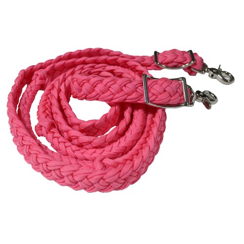 CHALLENGER Roping Knotted Tack Western Barrel Horse Reins Nylon Braided Pink 60724