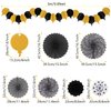 Recosis Black and Gold Decorations, Paper Pompoms Fan for Graduation Birthday Wedding Prom Night New Years Black and Gold Party Decorations