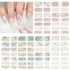 Wsiliana 84pcs Full Nail Wraps Art Polish Strips Stickers Self-Adhesive Green White Gradient Glitter Stick with 3D Design for Women Girls Sticky DIY Decals 6 Sheets (06)