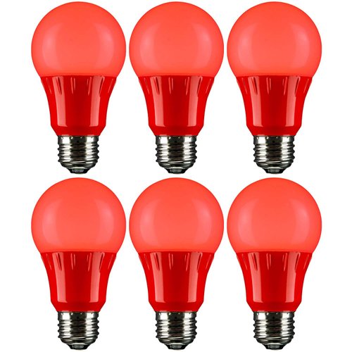 Sunlite 40471 LED A19 Colored Light Bulb, 3 Watts (25w Equivalent), E26 Medium Base, Non-Dimmable, UL Listed, Party Decoration, Holiday Lighting, 6 Count, Red