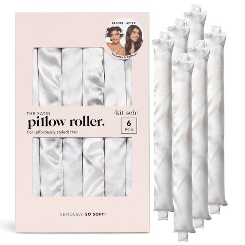 Kitsch Satin Pillow Rollers for Hair - Soft Rollers for Hair, Softer than Silk Rollers for Hair Styling, Flexible Curling Rod, Satin Rollers for All Hair Types, Heatless Satin Hair Curler - 6pc Marble
