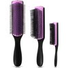 Patelai 3 Sizes 9-Row and 5-Row Cushion Nylon Hair Brush for Natural Curly Hair, Travel Detangling Brush Comb for Women Men Volumizing Shaping Separating Defining Curls Hair Salon (Black Purple)