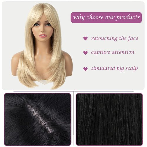 TuTive Blonde Wigs for Women Layered Wig With Bangs 22 Inch Shoulder Length Mixed Color wig Natural Looking Synthetic Hair Wig for Daily Party Use(Blonde Mixed)