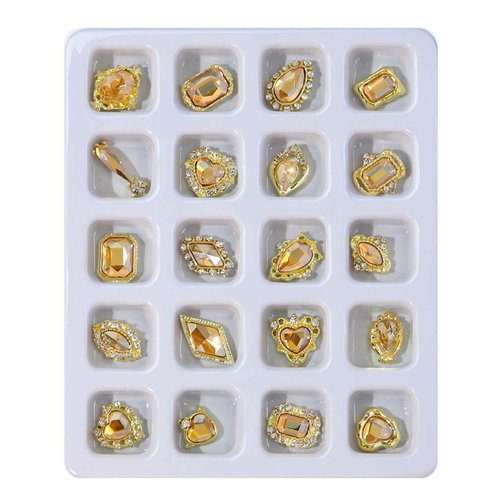 40PCS Champagne Gold Luxury Nail Art Rhinestones Kit for Acrylic Nails，Champagne Alloy Nail Charms Nail Decorations，Nail Accessories Nail Jewels for Nail Art Supplies Manicure Making Craft DIY