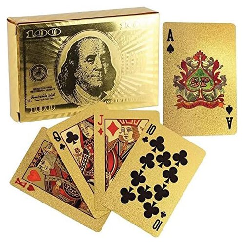 KUJOBUY Deck of Poker Playing Cards in 999.9 Gold Foil Plating with Certificate and Mahogany Box, Bridge Size Cards, Playing Cards, Gold, 54 Cards (Cards Only)