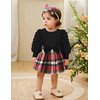 Qaoerde Baby Girl Dresses 0-3 Months Baby Girl Dress Puff Sleeve Red Plaid Dress Ribbed Baby Dresses 0-3 Months Newborn Dresses Baby Girl Fall Dress Baby Girl Winter Dress Christmas Outfit