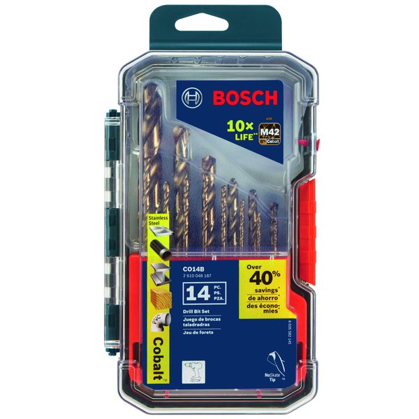 BOSCH 14-Piece Cobalt M42 Metal Drill Bit Set for Drilling Stainless Steel, Cast Iron, Titanium, Light Metal