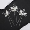 Teyglen 3pcs Flower Wedding Hair Pins Silver Leaf Flower Headpiece Hair Accessories for Bride Wedding Hair Pins Clips Bridal Crystal Beads Hair Piece for Women Flower Girls
