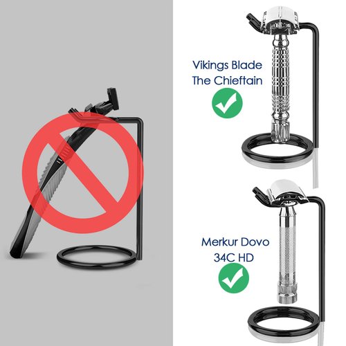 Linkidea Stainless Steel Safety Razor Stand, Brush Shaving Holder, Deluxe Men's Shaving Holder Base, Brush and Razor Holder Stand with Non-Slip Base, Black (Height 3.7")