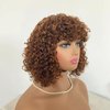 KESEN Human Hair Wig with Bangs 200 Density Curly Human Hair Wig Ombre Short Wigs Deep Curly Bob Wig with Bangs Highlight Blonde Glueless Wigs Human Hair 12Inch P4/30