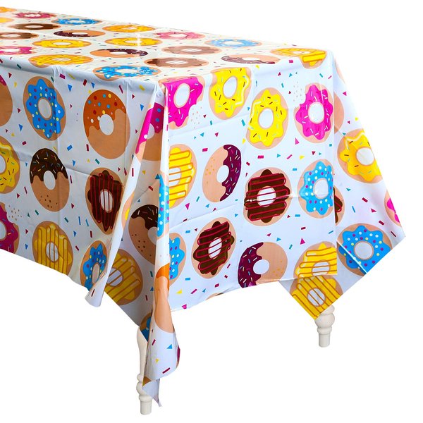 BeYumi 4Pack Donut Party Tablecloth, Rectangular Table Cover for Dining Room Kitchen Decor, Disposable Plastic Picnic TableCover for Kids Birthday, Donut Theme Party Decoration Supplies, 42.5’’ x 71’’