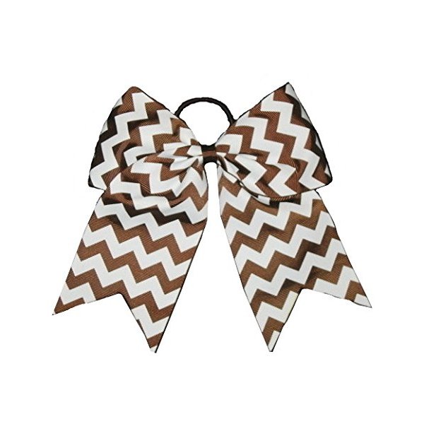 NEW "CHEVRON Brown" Cheer Bow Pony Tail 7 Inch Girls Hair Bows Cheerleading Practice Football Games School Uniform Hairbow Grosgrain Ribbon Thanksgiving