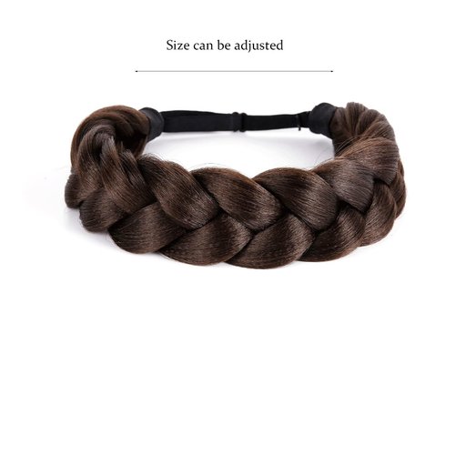 STHEJFB Bohemian Braided Headband Oversized Classic Wide Braids Adjustable Elastic Strap Synthetic Wig Headband Women's Braids Beauty Accessories (Brown)
