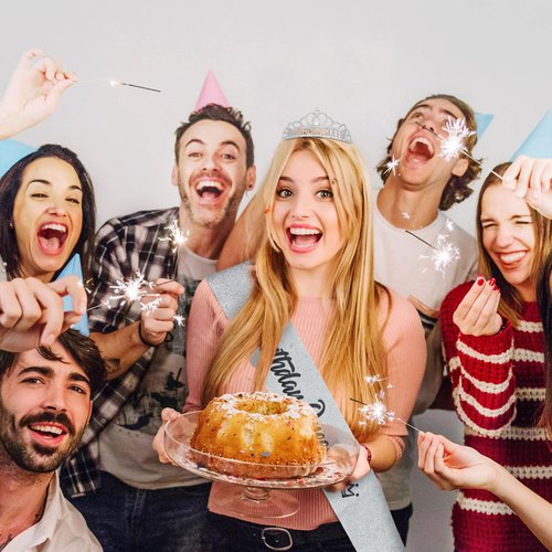 CIEHER Silver Birthday Decorations - Birthday Queen Crown and Sash Set, Birthday Crown for Women Girls Birthday Sash Birthday Tiara Birthday Party Decorations, Great Gifts