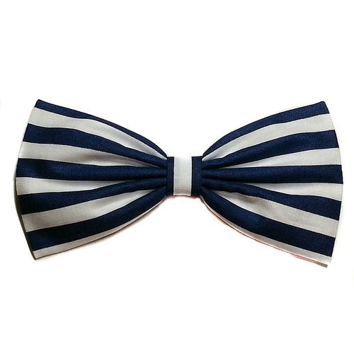 Striped Hair Bows (Alligator Clip, Blue & White)