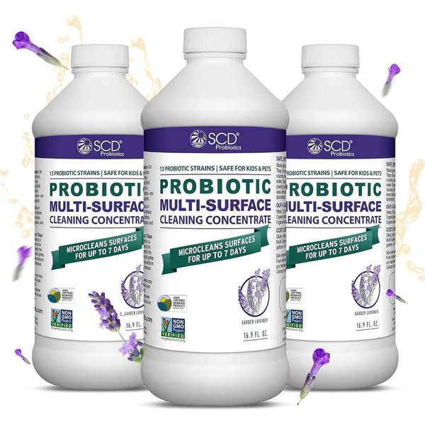 SCD Probiotics Probiotic Multi-Surface Cleaning Concentrate w/Lavender Essential Oil, Microcleans Surfaces for Up to 7 Days, Plant-Based and Multi-Surface 17 Fl Oz (3 Pack)