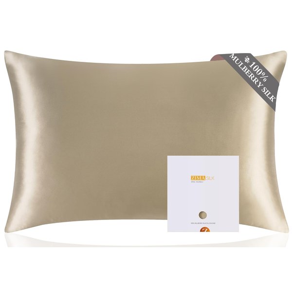 ZIMASILK 100% Pure Mulberry Silk Pillowcase for Hair and Skin Health,Soft and Smooth,Both Sides Premium Grade 6A Silk,600 Thread Count,with Hidden Zipper,1pc (Queen 20''x30'',Taupe)