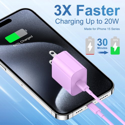 iPhone 16 15 Fast Charger and 10ft Type C to C Cable Cord Long,20W USB C Charging Block for Apple iPhone 16 Pro/16 Plus/15 Pro Max/15/iPad Wall Plug Power Adapter Cube Brick 12.9/11/Air 4th/6 Gen/Mini