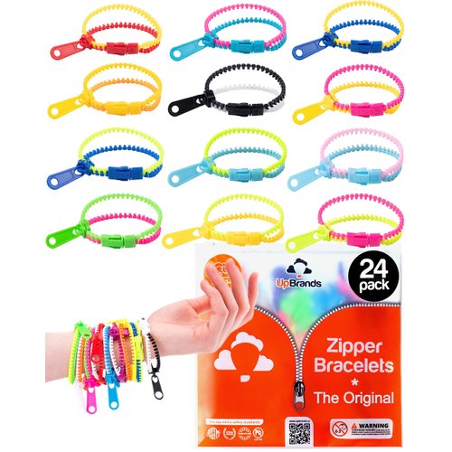 UpBrands 24 Easter Eggs Fillers Zipper Bracelets 6.5 Inches Sensory Toys Bulk Set, Kit for Birthday Party Favors for Kids, Goodie Bags, Class Valentines Gifts For Kids & Students Incentives