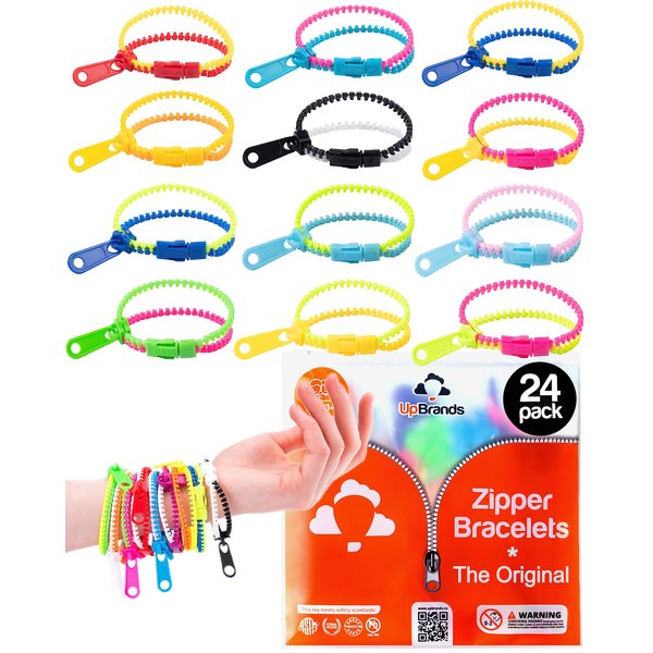 UpBrands 24 Easter Eggs Fillers Zipper Bracelets 6.5 Inches Sensory Toys Bulk Set, Kit for Birthday Party Favors for Kids, Goodie Bags, Class Valentines Gifts For Kids & Students Incentives