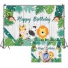 Yeele 7x5ft Safari Animals Happy Birthday Backdrop Jungle Wildlife Tropical Green Leaves Rustic Wooden Photography Background for Kids Birthday Party Decorations Cake Table Banner Supplies Vinyl