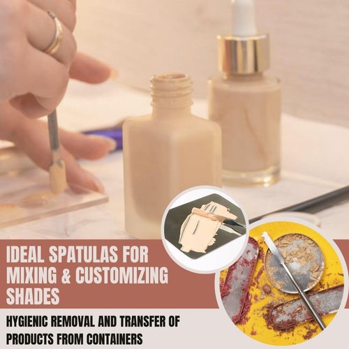 A2Z - Makeup Spatula Tool - Professional Beauty Stainless Steel Cosmetics Mixer Long Metal Spatula Depotting, Scraping, Mixing Makeup & Skincare Tools - For Makeup Artists (SQUARE & ROUND)
