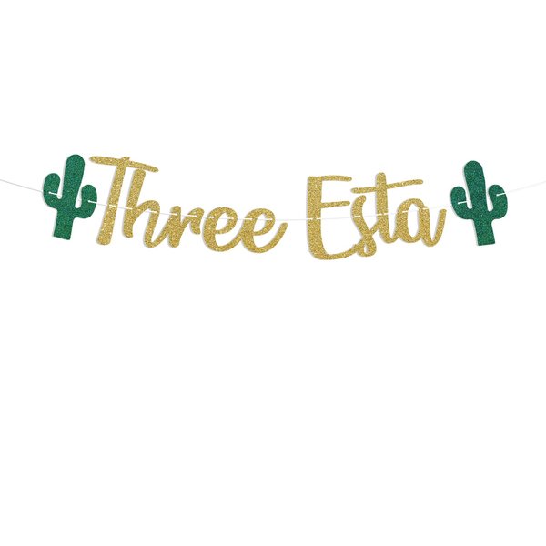 Three Esta Banner Gold Glitter, Fiesta 3rd Birthday Party Decorations, Mexican Fiesta Themed Child 3rd Birthday Party Decorations, Three-Esta Birthday Party Decorations
