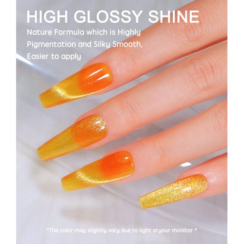 COSMOO Wide Amber Cat Eye Gel Nail Polish Golden Spar Magnetic Gel Polish Fall Winter Cat Eye Magnetic Gel Polish with Magnetic Stick