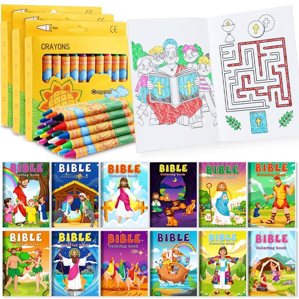 BenLouis 144pcs Coloring Books with Crayons for Kids Mini Activity Books Bulk for Students Christmas Christian Party Favors Goodie Bags Stuffers Classroom Prizes Gift Filler（Christian）