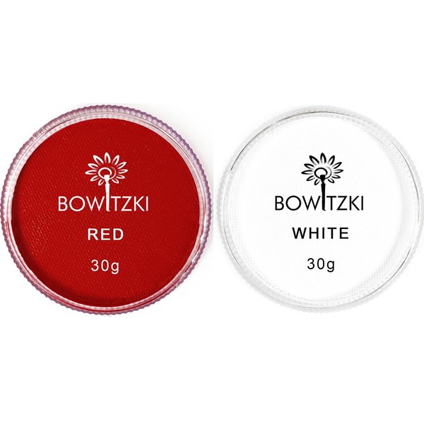 Bowitzki 30g Professional Face Paint Body Paint Water Based Face painting Makeup Safe for Kids and Adults Split Cake Single Color (White+Red)