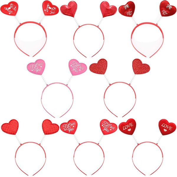 Trounistro 8 Pack Valentine's Day Heart Headband Glitter Heart Headbopper for Valentine Party Decoration Gift