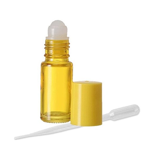 Grand Parfums Empty Yellow Rollon Dram Glass Bottles - Refillable Essential Oil Colored Roll On - Bulk - 1 Dram Pack of 6 - Yellow Color