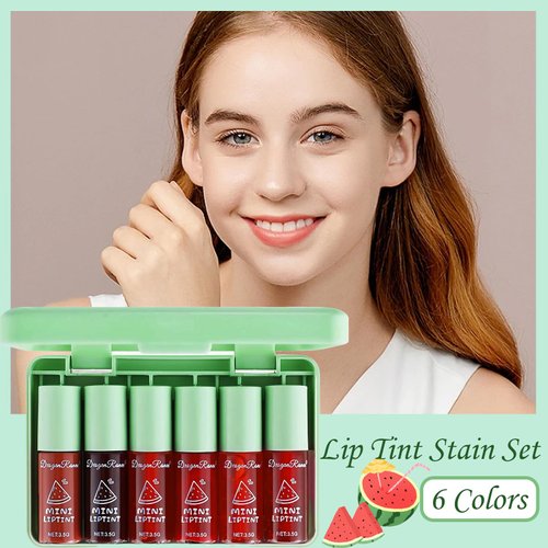 6 Colors Lip Tint Stain Set, Plumping Mini Liquid Lipstick, Watery Lip Gloss Moisturizing Tinted Lip Balm, Multi-use Lip and Cheek Tint, Long lasting Non-Stick Cup Waterproof Lip Stain