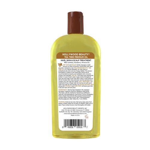 Hollywood Beauty Tea Tree Oil, 16oz Bottle, Hair, Skin & Scalp treatment, Moisturizes dry, itchy scalp, Hair Hot Oil Treatment, Vitamin E & Aloe and a Fungus Fighter