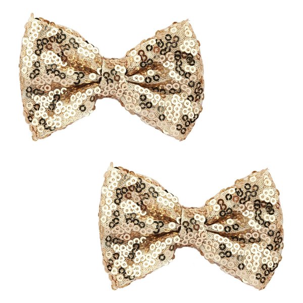 Love Fairy 3-Inch Glitter Bow Hairpin - Sparkling Sequin Bow Tie Hair Clip for Girls,Teens, and Women (Champagne Gold)