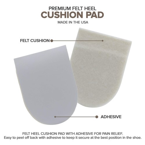Felt Heel Cushion Pad 1/2" with Adhesive for Pain Relief - 4 Pairs (8 Pieces)