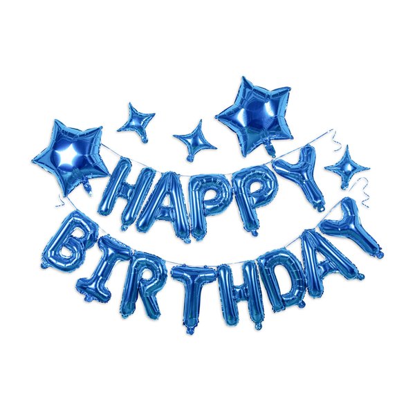 HiParty 23pcs Birthday Balloons Banner, 3D Blue Premium Mylar Foil Ecofriendly Letter Happy Birthday Banner with 5pcs Star Balloons Kits for Kids Boys Men Adults Birthday Party Decorations Supplies