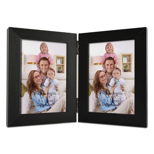 Giftgarden 3.5x5 Double Picture Frame with Clear Glass Display 3.5 by 5 Photo, Hinged Folding Frames for Tabletop, Black
