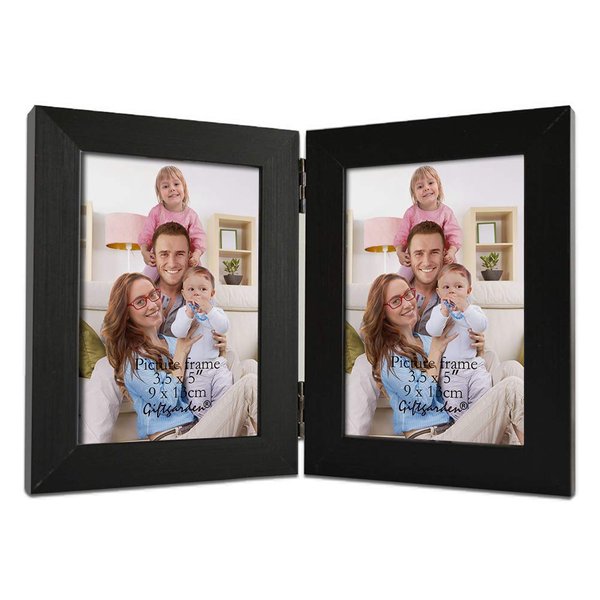 Giftgarden 3.5x5 Double Picture Frame with Clear Glass Display 3.5 by 5 Photo, Hinged Folding Frames for Tabletop, Black