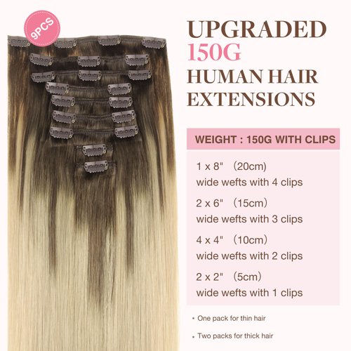 GOO GOO Clip in Hair Extensions Real Human Hair, 22inch 150g 9Pcs, 4/18 Balayage Chocolate Brown Highlighted Dirty Blonde, Remy Human Hair Extensions Clip ins for Women, Natural Human Hair