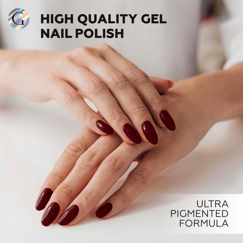GLOSS Gel Nail Polish | Burgundy Red 15ml 1 pcs - HEMA Free Gel Polish, Wine Red Soak Off UV LED Gel Polish, Nail Art Design for Home & Salon Use, Gel Manicure Holiday Gifts for Women & Girls