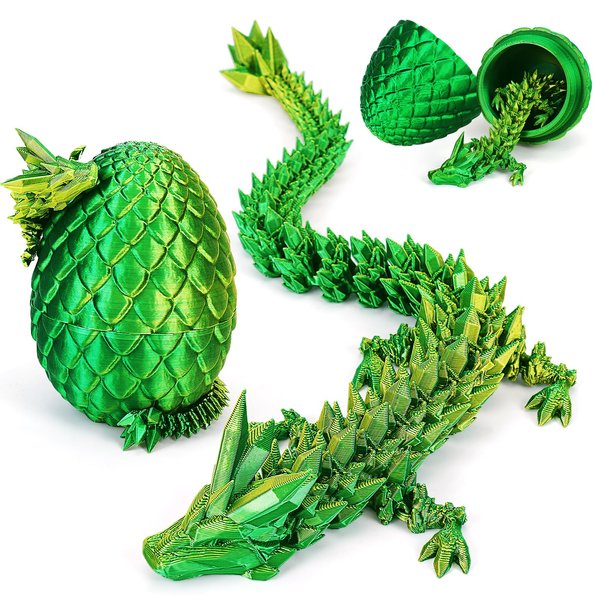 TBOLINE 3D Printed Dragon Egg,Crystal Dragon Fidget Toys,Full Articulated Dragon Crystal Dragon in Egg,Adults Fidget Toys for Autism ADHD, Laser Yellow Green-12inch