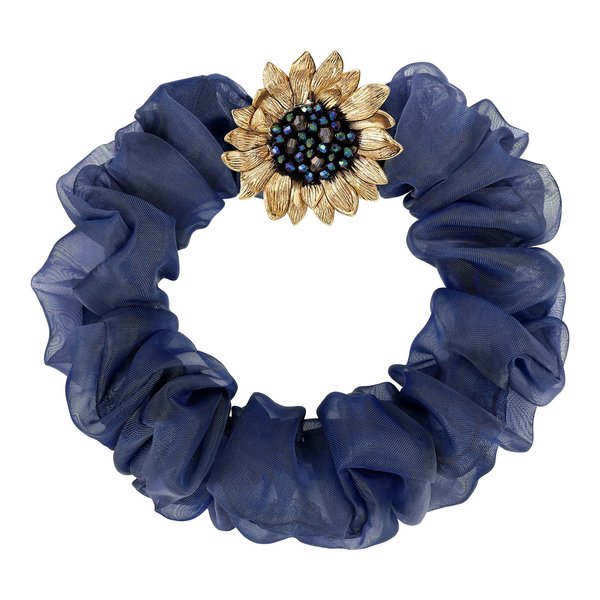 SHE'S FREE STYLE JUST FOR YOU Handmade Van Gogh Sunflower Beaded Crystal Hair Ties no damage, Elegant Sunflower hair Scrunchies, Floral ponytail holders gift for women girls (Navy blue)