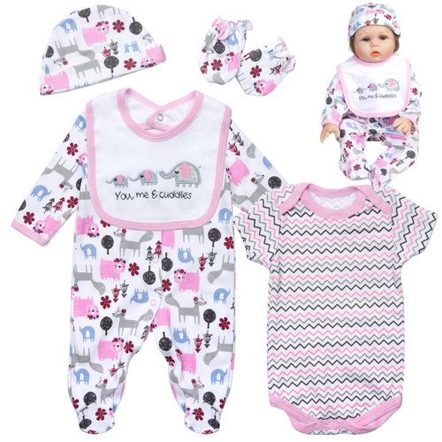 Reborn Baby Girl Doll Clothes Accessories 5-Pieces Set Suitable 20-22 inch Reborn Dolls Cute Elephant Design Doll Clothes Outfits