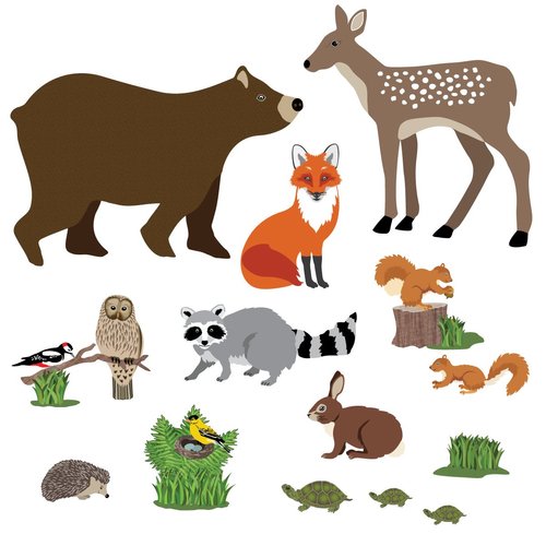 Woodland Animal Wall Decals, Eco-Friendly Peel and Stick Removable and Repositionable Fabric Wall Stickers