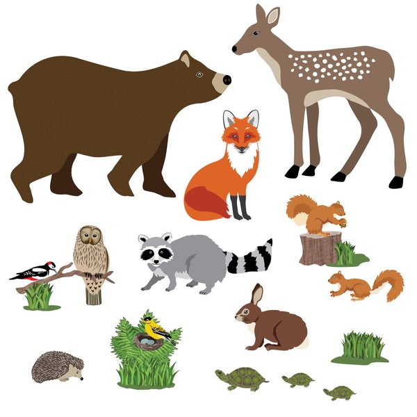 Woodland Animal Wall Decals, Eco-Friendly Peel and Stick Removable and Repositionable Fabric Wall Stickers