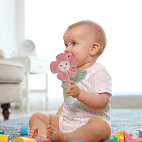 MON AMI Soft Baby Rattle Toy Set of 2 Pcs – 6”, Flower Shaped Plush Stuffed Rattle for Newborns, Babies, Sensory Development Toys for Infants & Toddlers – Ideal Christmas Gift