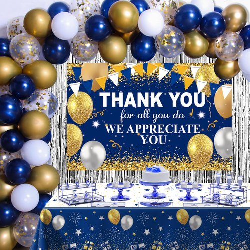 We Appreciate You Decorations Blue and Gold, Thank You For All You Do Backdrop Employee, Thank You Appreciation Decorations Banner Teacher Doctor Graduation Appreciation Party Supplies Decor