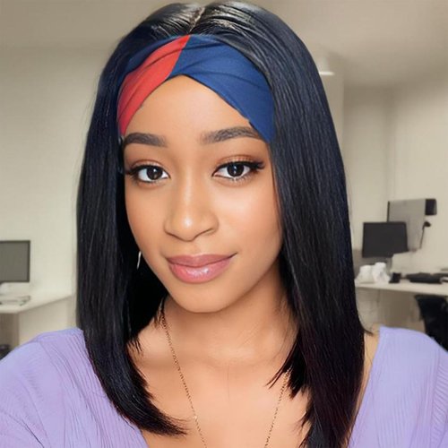 Bob12 Inch Headband Wig Human Hair for Black Women Wear and Go Glueless Headband Wigs Short Bob Straight Wigs 150% Density 100% Human Hair Headband Wigs Human Hair Natural Color